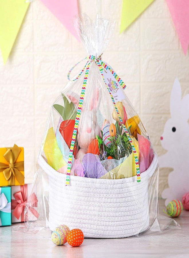 Pickmesh Easter Gift Basket Cute Small Woven Basket with Bags Tissue Paper Label and Ribbons Easter Gift Empty Woven for Boxes - Image 5